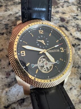 Heritor HelmsleyGold-Tone Automatic Watch with Black Dial